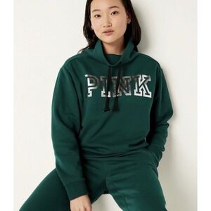PINK Victoria's Secret Crewneck Sweatshirt Green Oversized Logo Funnel Neck XL